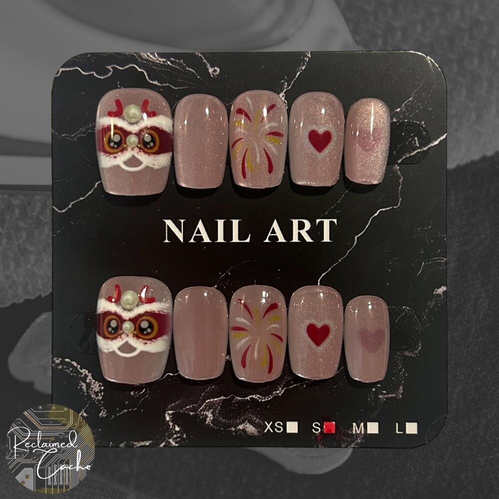 Pink and Red Holiday Short Square Nails - Size Small